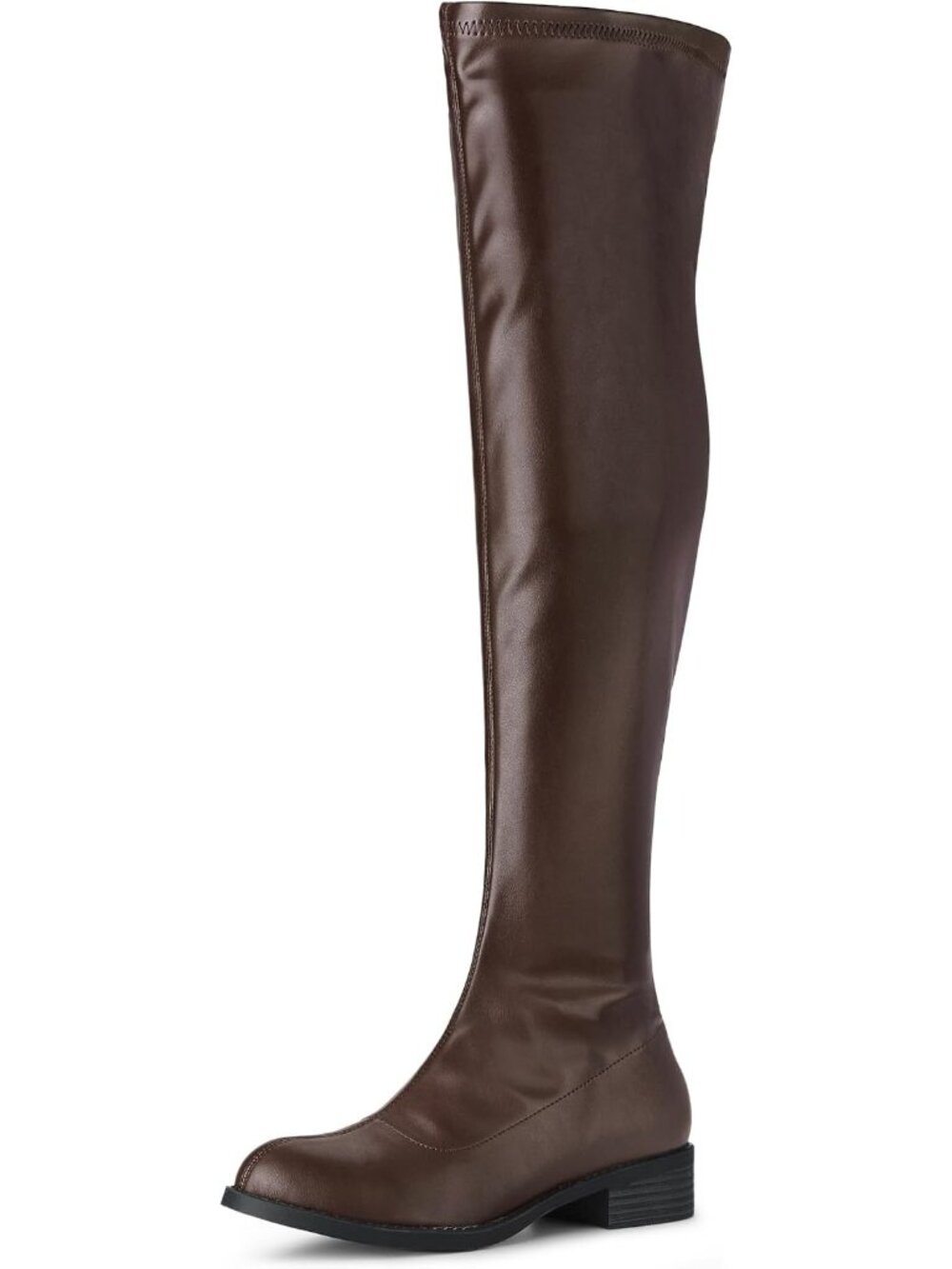 👢Women's Coffee Thigh High Boots Low Block Heel Fashion Over the Knee High Boot